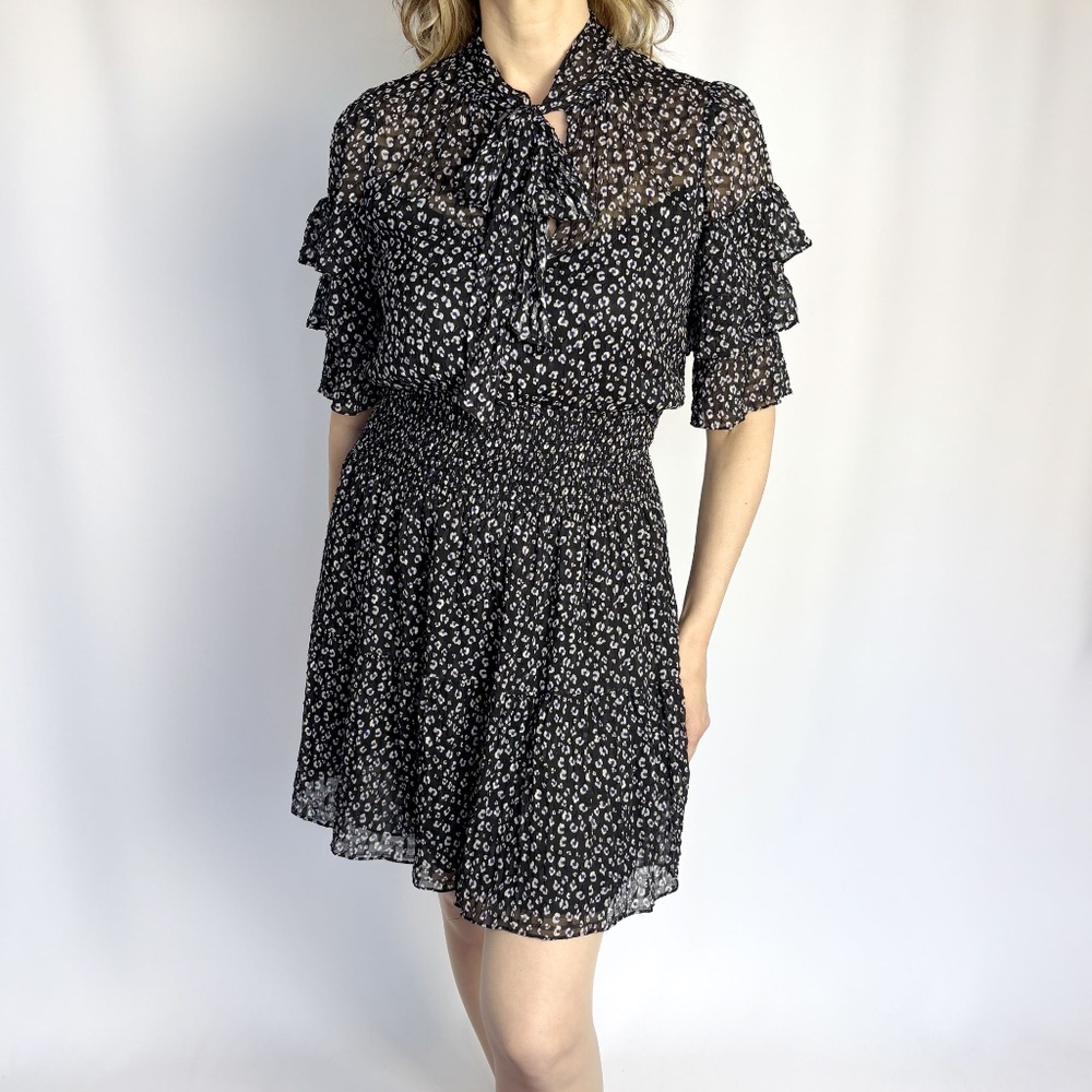 Rebecca Taylor Cheetah-pattern Ruffle Dress – Size 10